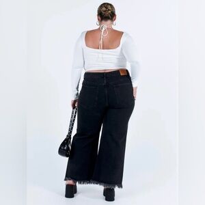 NWT Princess Polly 14 Black Jeans Carey Wide Leg Raw Hem High Rise Baggy Cropped